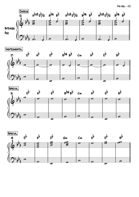 Fix You Coldplay Hammond Synth Pad Piano Keyboard Score Page 2