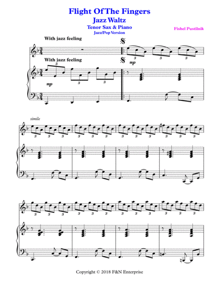 Flight Of The Fingers Jazz Waltz Piano Background For Tenor Sax And Piano Page 2