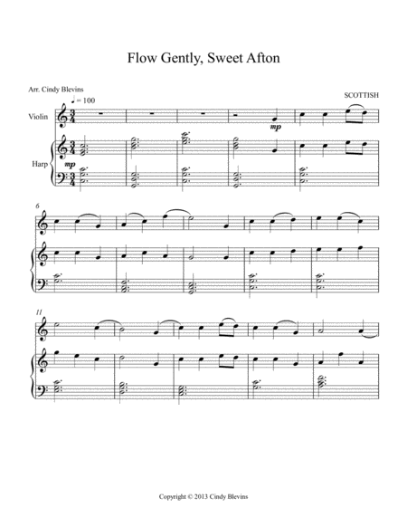 Flow Gently Sweet Afton Arranged For Harp And Violin Page 2