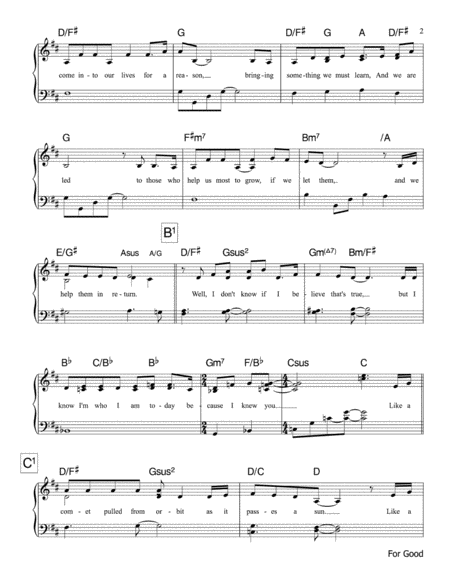 For Good Piano Vocal Score Page 2