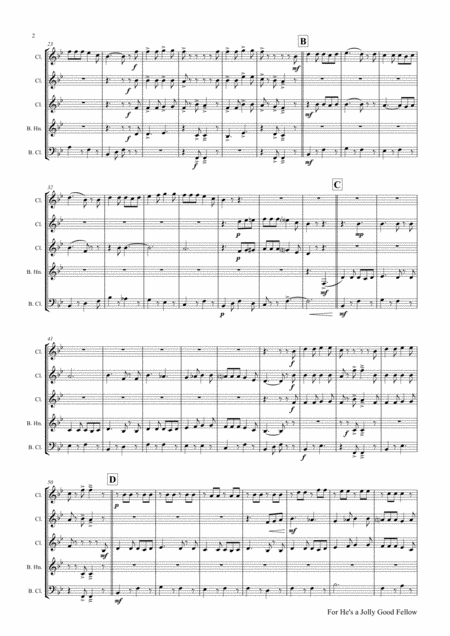 For He Is A Jolly Good Fellow Folk Song And Toast Clarinet Quintet Page 2