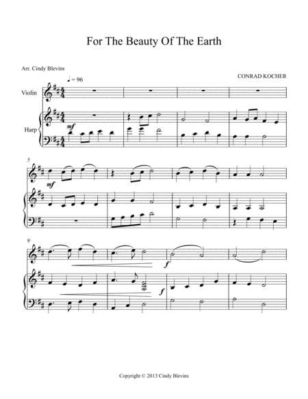 For The Beauty Of The Earth Arranged For Harp And Violin Page 2