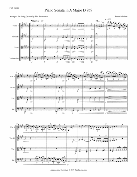 Franz Schubert Piano Sonata In A Major D 959 Arranged For String Quartet Page 2