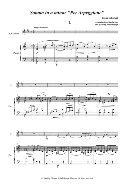 Franz Schubert Sonata In A Minor Per Arpeggione Arranged For Bb Clarinet And Piano Page 2