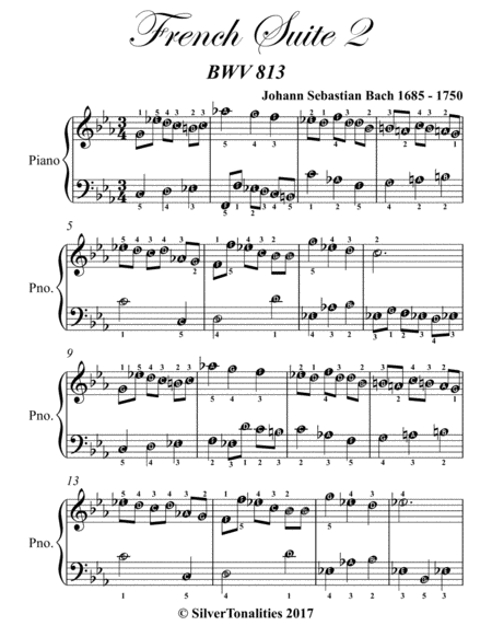 French Suite 2 Bwv 813 Easy Piano Sheet Music Page 2
