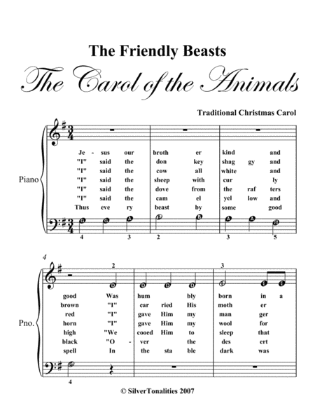 Friendly Beasts The Carol Of The Animals Beginner Piano Sheet Music Page 2