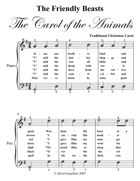 Friendly Beasts The Carol Of The Animals Easiest Piano Sheet Music Page 2