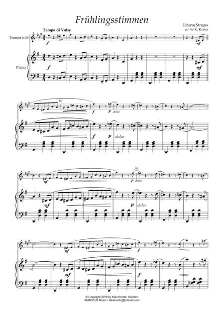 Fruhlingsstimmen Voices Of Spring For Trumpet In Bb And Piano G Major Page 2