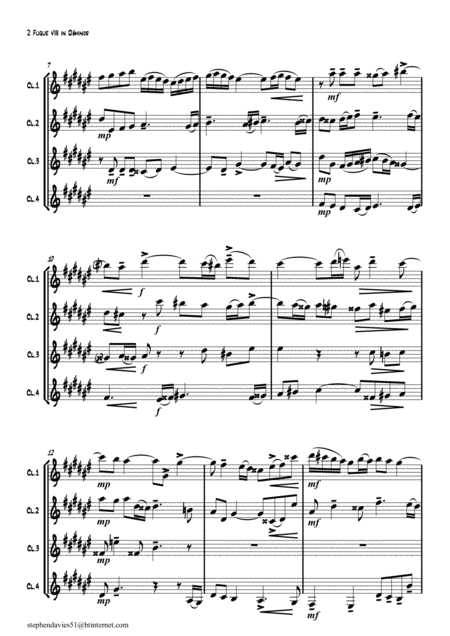 Fugue In D Minor No 8 From The Well Tempered Clavier Book 2 By Js Bach For Clarinet Quartet Page 2