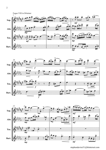 Fugue In D Minor No 8 From The Well Tempered Clavier Book 2 By Js Bach For Saxophone Quartet Page 2