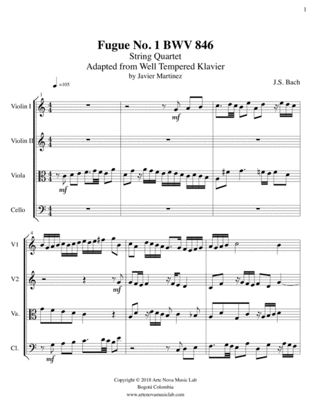 Fugue No 1 Bwv 846 For String Quartet Page 2