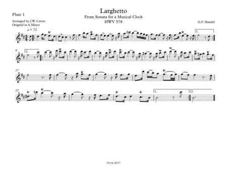 G F Handel Larghetto From Sonata For A Musical Clock Hwv 578 Arranged For 2 Flutes Cello Page 2
