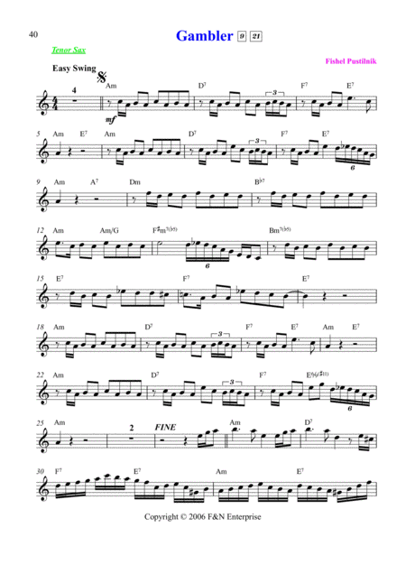 Gambler For Tenor Sax From Cd Sax Paradise Video Page 2