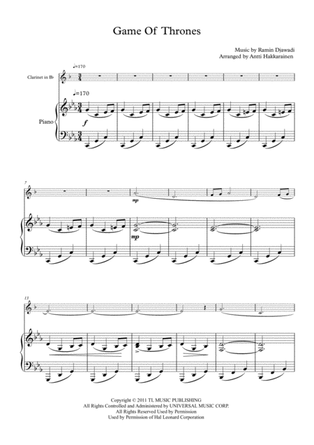 Game Of Thrones Clarinet Piano Page 2