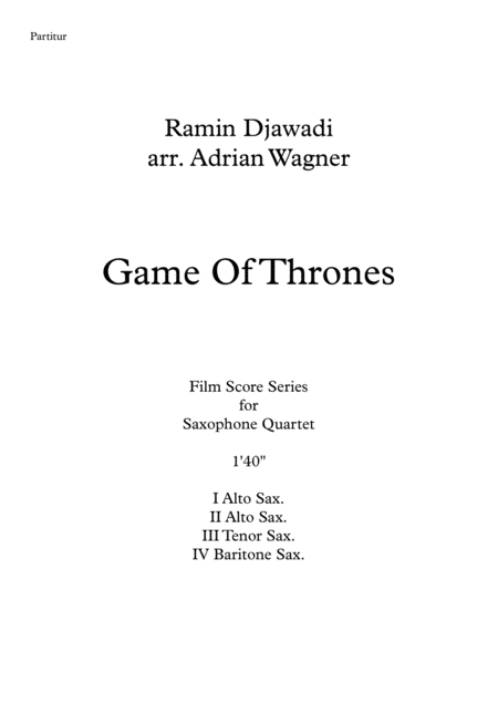 Game Of Thrones Ramin Djawadi Saxophone Quartet Aatb Arr Adrian Wagner Page 2