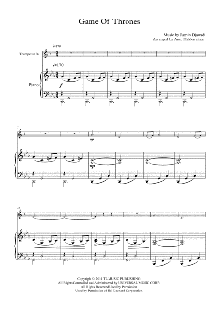 Game Of Thrones Trumpet And Piano Page 2