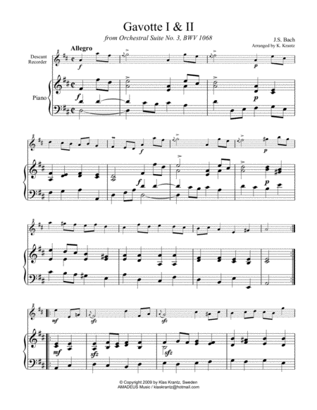 Gavotte 1 2 Bwv 1068 For Descant Recorder And Piano Page 2