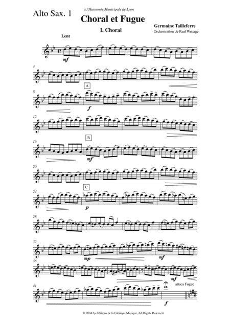 Germaine Tailleferre Choral Et Fugue Arranged For Concert Band By Paul Wehage Alto Saxophone 1 Part Page 2