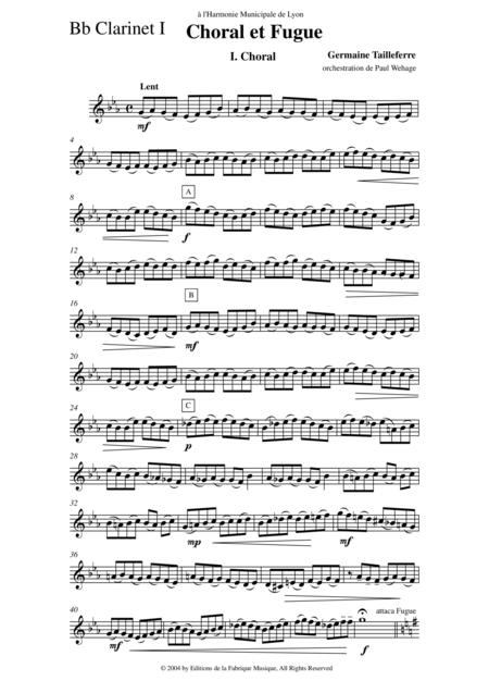 Germaine Tailleferre Choral Et Fugue Arranged For Concert Band By Paul Wehage Bb Clarinet 1 Part Page 2