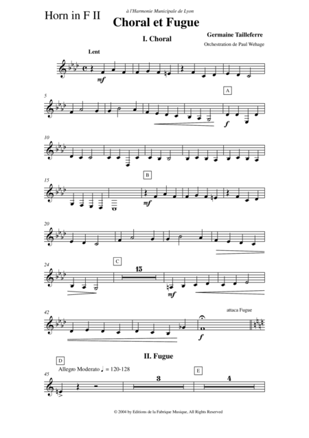 Germaine Tailleferre Choral Et Fugue Arranged For Concert Band By Paul Wehage Horn 2 Part Page 2