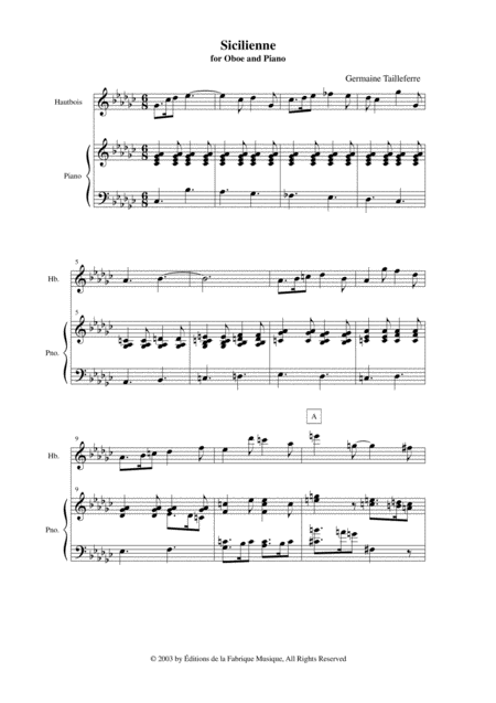 Germaine Tailleferre Sicilienne For Oboe And Piano Page 2