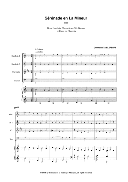 Germaine Tailleferre Srnade En La Mineur For Two Oboes Bb Clarinet Bassoon Piano Or Harpsichord Page 2