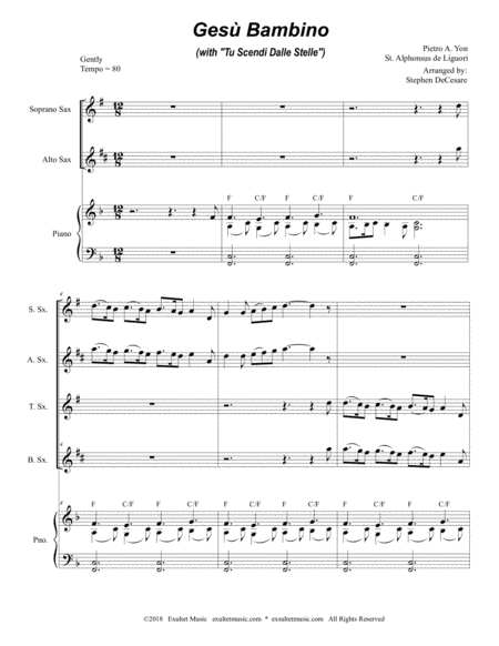 Gesu Bambino With Tu Scendi Dalle Stelle For Saxophone Quartet Piano Page 2
