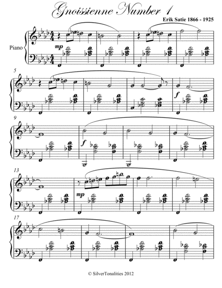 Gnoissienne Number 1 Easy Intermediate Piano Sheet Music Page 2