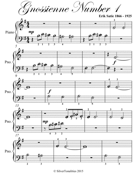 Gnossienne Number 1 Beginner Piano Sheet Music Page 2