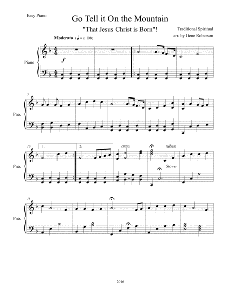Go Tell It On The Mountain Easy Piano Entry Arrangement Contest 2016 Page 2