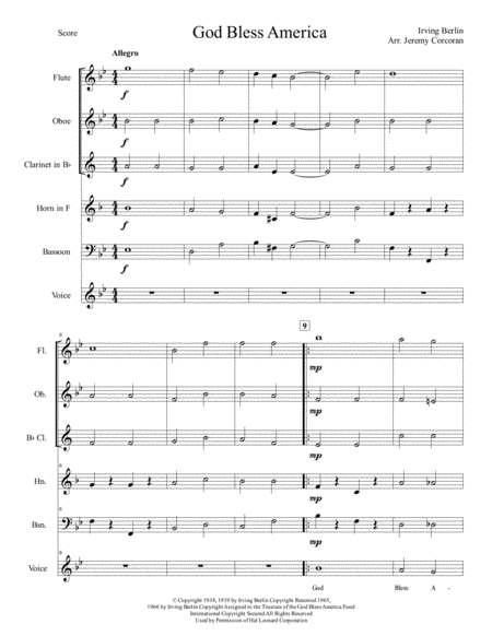 God Bless America For Woodwind Quintet And Optional Voice Page 2