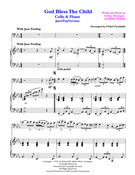 God Bless The Child For Cello And Piano Jazz Pop Version Page 2