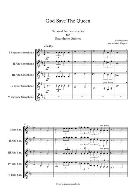 God Save The Queen National Anthem Of The United Kingdom Saxophone Quintet Arr Adrian Wagner Page 2
