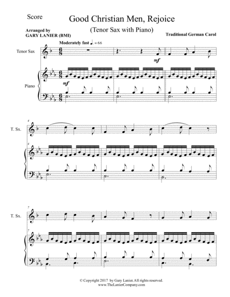 Good Christian Men Rejoice Tenor Sax With Piano Score Part Page 2