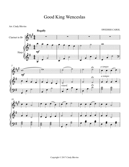 Good King Wenceslas Arranged For Harp And Bb Clarinet Page 2