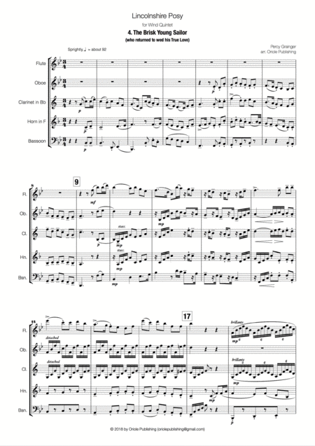 Grainger Lincolnshire Posy For Wind Quintet 4 The Brisk Young Sailor Page 2