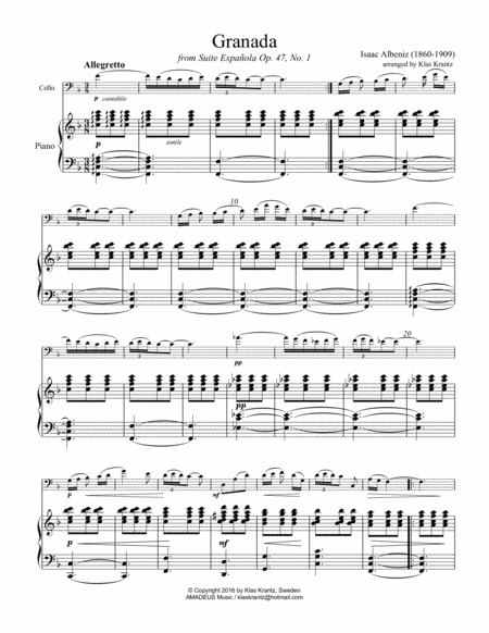 Granada From Suite Espanola For Cello And Piano Page 2
