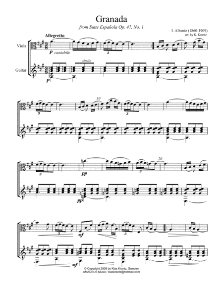 Granada From Suite Espaola Viola And Guitar Page 2