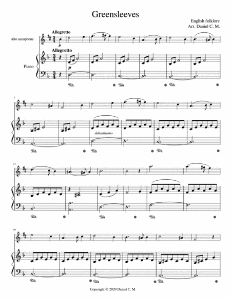Greensleeves For Alto Saxophone And Piano Page 2