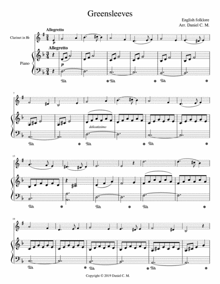 Greensleeves For Bb Clarinet And Piano Page 2