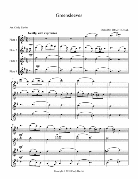 Greensleeves For Flute Quartet Page 2