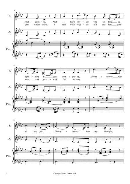 Greensleeves For Sa And Piano F Minor Page 2