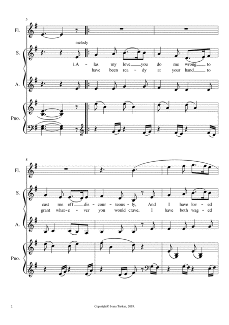 Greensleeves For Sa Piano And Flute E Minor Page 2