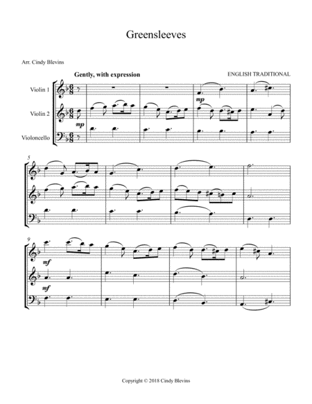 Greensleeves For Two Violins And Cello Page 2