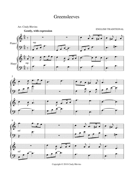 Greensleeves Piano And Harp Duet Page 2