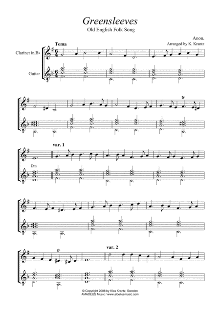 Greensleeves Variations For Clarinet In Bb And Guitar Page 2