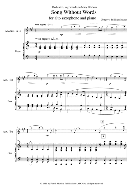 Gregory Sullivan Isaacs Song Without Words For Alto Saxophone And Piano Page 2