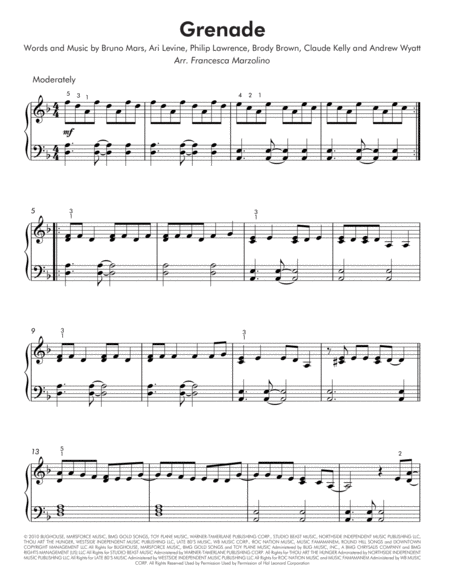 Grenade Easy Piano Page 2