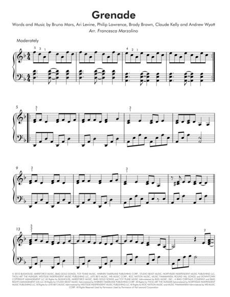 Grenade Intermediate Piano Page 2