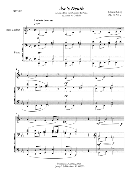 Grieg Ases Death From Peer Gynt Suite For Bass Clarinet Piano Page 2
